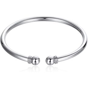 ChicSilver 925 Sterling Silver Bangle Bracelet, Fashion Simple Open Bangles Two Bead Cuff Jewelry for Women Girls
