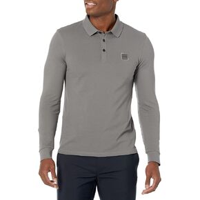 BOSS Men's Garment Dyed Long Sleeve Polo Shirt with Logo Patch in Kuwait