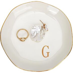 FUNARTY Jewelry Dish Ring Dish Ring Holder Ceramic Initials Jewelry Tray for Necklaces Bracelet Watch Keys Aesthetic Room Decor Birthday Wedding Mother's Day Christmas Bride Gift for Women (M)