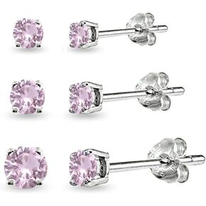 Stud Earrings for Women, Birthstone Earrings, Genuine or Synthetic Gemstone, 3-4-5mm Round Stud Earrings Set, Jewelry Set, Cartilage Earrings, Earrings for Men, Earrings Stud, Sterling Silver Earrings in Saudi Arabia