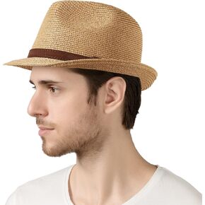 Lanzom الرجال النساء فيدورا القش قبعة الشمس قابلة للطي نشمر حافة قصيرة تريلبي قبعة الصيف قبعة الشاطئ in Kuwait
