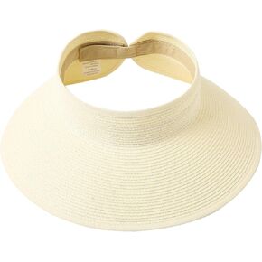 Lanzom المرأة Packable قبعة الشمس قبعات لا تغطي الرأس بالكامل واسعة حافة القش نشمر ذيل حصان الصيف قبعة للشاطئ UPF 50 in Kuwait