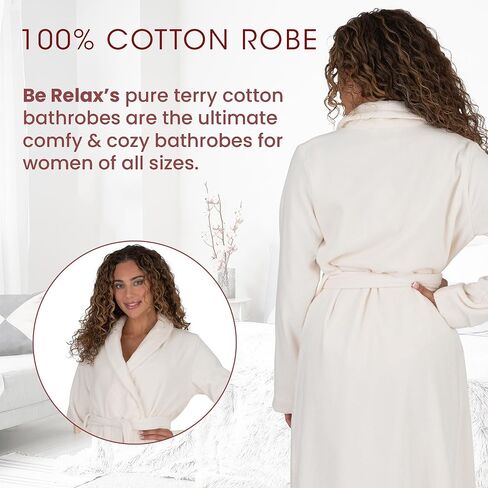 Bathrobes for Women - Fashionable Bath Robe - Knee Length Terry Cloth Robe with Belt & Front Pockets in Saudi Arabia