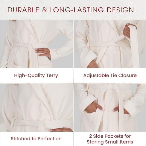 Bathrobes for Women - Fashionable Bath Robe - Knee Length Terry Cloth Robe with Belt & Front Pockets in Saudi Arabia