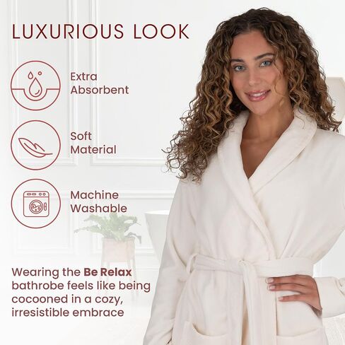 Bathrobes for Women - Fashionable Bath Robe - Knee Length Terry Cloth Robe with Belt & Front Pockets in Saudi Arabia