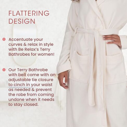 Bathrobes for Women - Fashionable Bath Robe - Knee Length Terry Cloth Robe with Belt & Front Pockets in Saudi Arabia