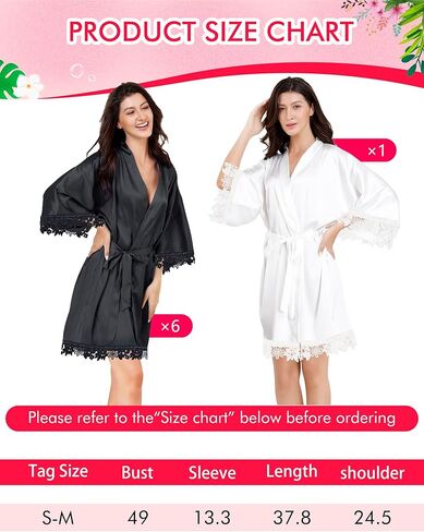 EPLAZA 7 قطعة رداء نسائي من الساتان الحريري مع دانتيل لحفلات الزفاف وحفلات العروس ووصيفة العروس رداء كيمونو للاستلقاء in Kuwait