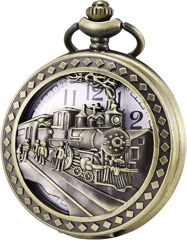 مورفونج ساعة جيب ستيمبنك للرجال والنساء ثلاثية الابعاد بتصميم قاطرة ستيم ترين، ساعة كوارتز بسلسلة فوب in Kuwait