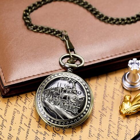 مورفونج ساعة جيب ستيمبنك للرجال والنساء ثلاثية الابعاد بتصميم قاطرة ستيم ترين، ساعة كوارتز بسلسلة فوب in Kuwait