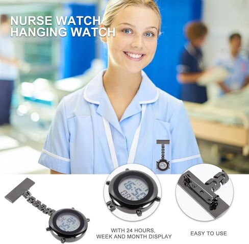 ساعة ibasenice الرقمية بمشبك للممرضات - ساعة معلقة من الفولاذ المقاوم للصدأ وساعة جيب مضيئة للرجال والنساء in Kuwait