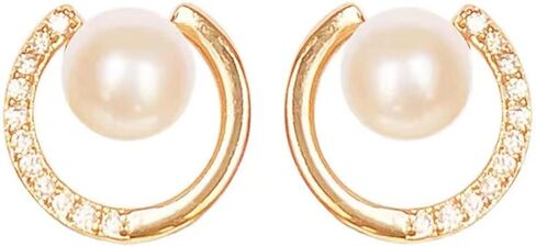 Yurielys Clip on Pearl Stud Earrings, 14K Gold Plated Cubic Zirconia Fake Piercing Button Earrings for Women Girls, Small, Pearl, Pearl in Kuwait