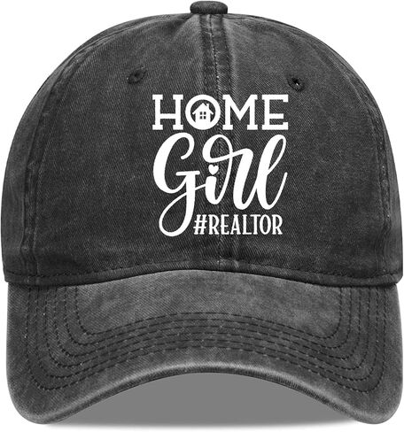 Jumsky Real Estate Baseball Caps for Women Home Girl Washed Cotton Plain Trucker Hat Black, Black, One size in Kuwait