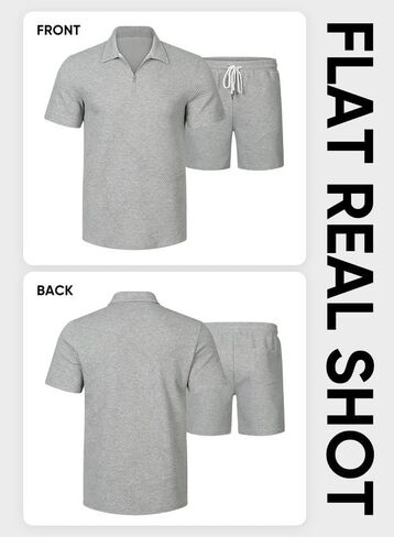 JMIERR Men's Polo Shirt and Shorts Set Soild Color Geometric Texture Casual Short Sleeve 2 Piece Outfits Sweatsuits Summer in Saudi Arabia