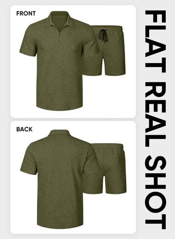JMIERR Men's Polo Shirt and Shorts Set Soild Color Geometric Texture Casual Short Sleeve 2 Piece Outfits Sweatsuits Summer in Saudi Arabia
