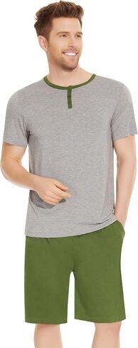 NACHILA Men's Pajamas Set-Viscose Made from Bamboo, Soft Sleepwear Short Sleeve Pjs Top with Shorts Cool Loungewear in Saudi Arabia
