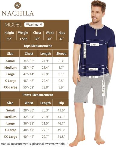 NACHILA Men's Pajamas Set-Viscose Made from Bamboo, Soft Sleepwear Short Sleeve Pjs Top with Shorts Cool Loungewear in Saudi Arabia