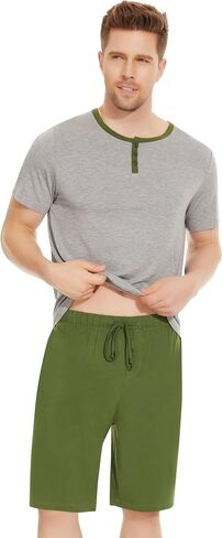 NACHILA Men's Pajamas Set-Viscose Made from Bamboo, Soft Sleepwear Short Sleeve Pjs Top with Shorts Cool Loungewear in Saudi Arabia