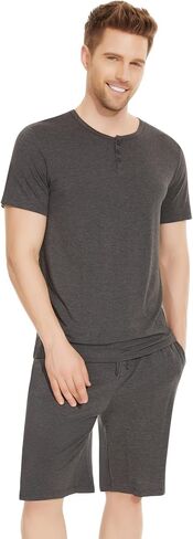 NACHILA Men's Pajamas Set-Viscose Made from Bamboo, Soft Sleepwear Short Sleeve Pjs Top with Shorts Cool Loungewear in Saudi Arabia