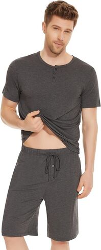 NACHILA Men's Pajamas Set-Viscose Made from Bamboo, Soft Sleepwear Short Sleeve Pjs Top with Shorts Cool Loungewear in Saudi Arabia