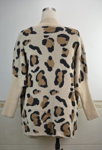 Bichingda Women's Long Sleeves Open Front Casual Leopard Print Fuzzy Knitted Sweater Cardigan Coat Outwear in Saudi Arabia