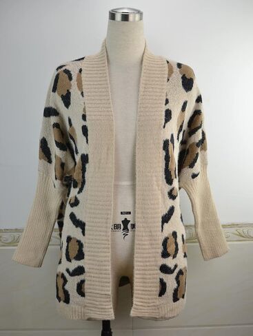 Bichingda Women's Long Sleeves Open Front Casual Leopard Print Fuzzy Knitted Sweater Cardigan Coat Outwear in Saudi Arabia