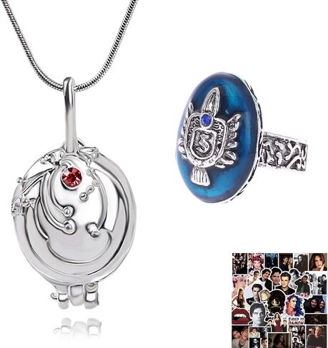 HJYZY 12 pcs The Vampire Diaries Jewelry Sticker Elena Gilbert Opening Vervain Locket Pendant Necklace Vintage Damon/Stefan Salvatore Sun Family Vampire Diaries Crest Rings in Saudi Arabia