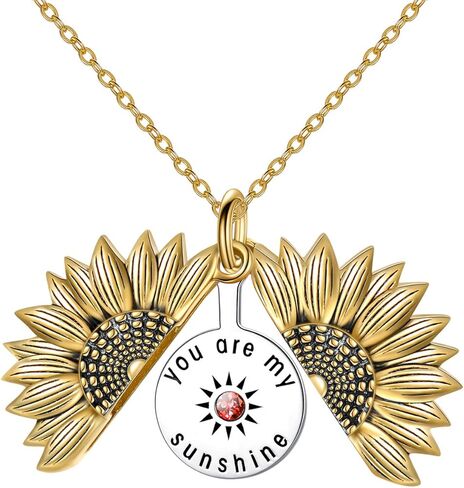 YFN Sterling Silver Sunflower Locket Necklace You Are My Sunshine With Birthstone Engraved Pendant Necklaces Birthday Gift for Her in Kuwait