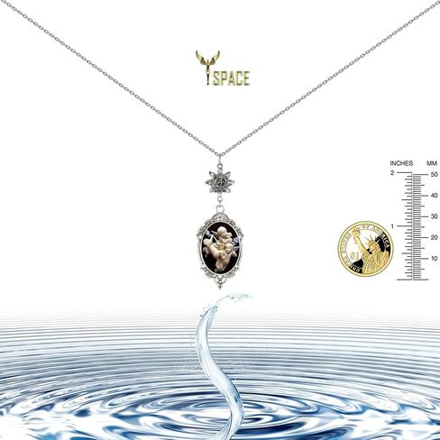 Yspace Lotus Charm Necklace Antique Decor Cameo Pendant 2 Chains Velvet Pouch for Gift in Kuwait