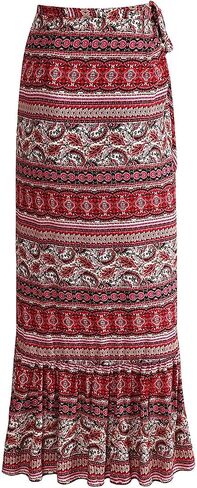 ForeMode Women Boho Print High Waist Side Wrap Bohemian Asymmetric Hem Maxi Long Skirt One Size in Saudi Arabia