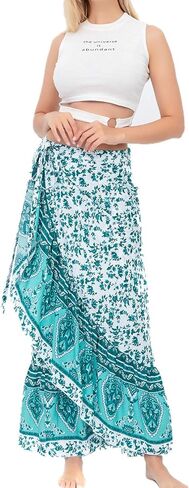 ForeMode Women Boho Print High Waist Side Wrap Bohemian Asymmetric Hem Maxi Long Skirt One Size in Saudi Arabia