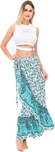 ForeMode Women Boho Print High Waist Side Wrap Bohemian Asymmetric Hem Maxi Long Skirt One Size in Saudi Arabia