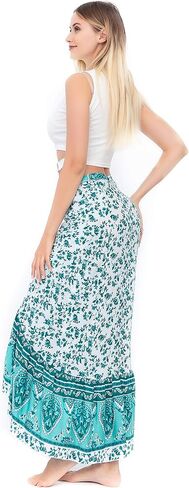 ForeMode Women Boho Print High Waist Side Wrap Bohemian Asymmetric Hem Maxi Long Skirt One Size in Saudi Arabia