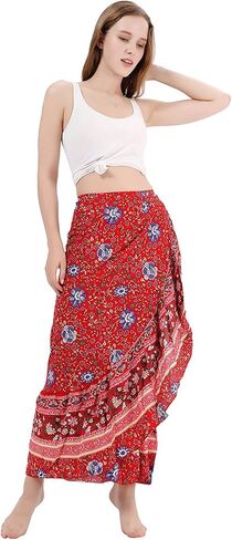 تنورة طويلة طويلة للنساء من ForMode بطباعة بوهو بخصر عالٍ والتفاف جانبي بوهيمي بحاشية غير متماثلة مقاس واحد in Kuwait