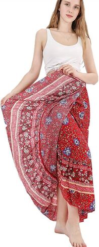 تنورة طويلة طويلة للنساء من ForMode بطباعة بوهو بخصر عالٍ والتفاف جانبي بوهيمي بحاشية غير متماثلة مقاس واحد in Kuwait