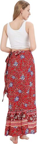 تنورة طويلة طويلة للنساء من ForMode بطباعة بوهو بخصر عالٍ والتفاف جانبي بوهيمي بحاشية غير متماثلة مقاس واحد in Kuwait