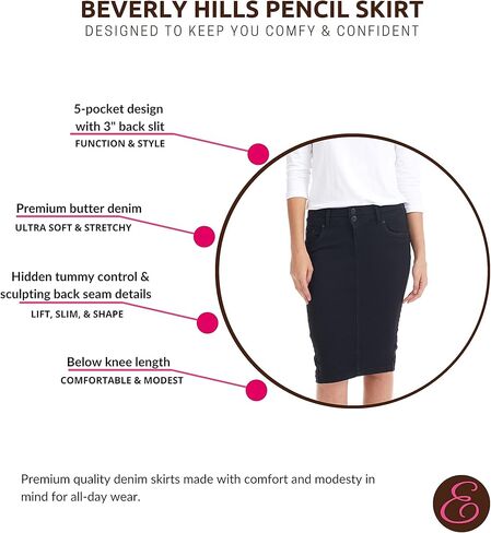 استيز تنورة جينز ضيقة بطول الركبة للنساء مع جيوب وتحكم في البطن - بيفرلي هيلز in Kuwait