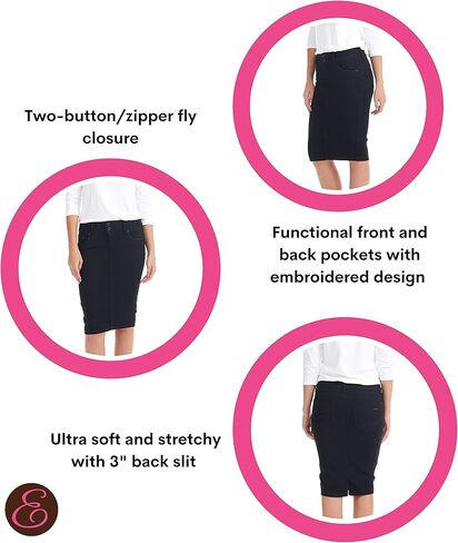 استيز تنورة جينز ضيقة بطول الركبة للنساء مع جيوب وتحكم في البطن - بيفرلي هيلز in Kuwait
