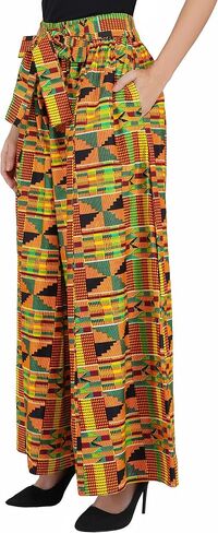 Women's Long High Waist Maxi Cotton African Afrocentric Skirt Ankara Print, Matching Headwrap, 2 Deep Pockets,Elastic Waist in Saudi Arabia