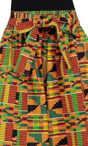 Women's Long High Waist Maxi Cotton African Afrocentric Skirt Ankara Print, Matching Headwrap, 2 Deep Pockets,Elastic Waist in Saudi Arabia