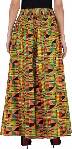 Women's Long High Waist Maxi Cotton African Afrocentric Skirt Ankara Print, Matching Headwrap, 2 Deep Pockets,Elastic Waist in Saudi Arabia