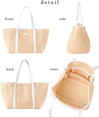 qbag paris Nest Zip, Large, Non-See-Through Shoulder Bag, Tote Lessons, Men's, Women's, Mother's Capacity, Large, Popular, Lightweight, Washable, Casual, Business, Biscuit in Kuwait