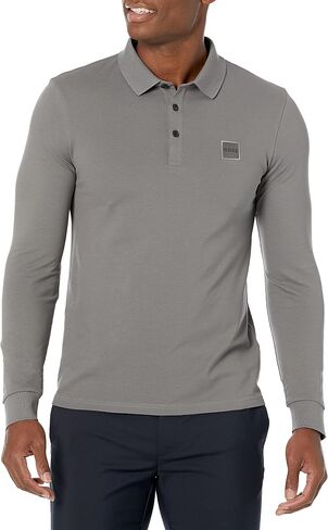 BOSS Men's Garment Dyed Long Sleeve Polo Shirt with Logo Patch in Saudi Arabia