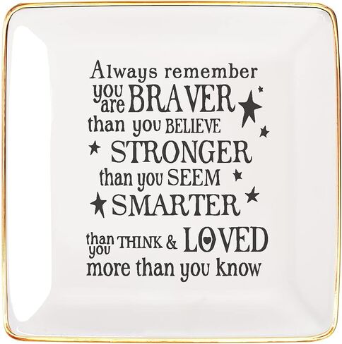 Littlefa Sister Friend Gift Classic Inspiration Ceramic Jewelry Ring Dish Decorative Trinket Plate هدايا عيد الميلاد المجيد للنساء علبة مجوهرات - تذكر دائمًا in Kuwait