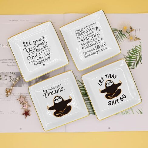 Littlefa Sister Friend Gift Classic Inspiration Ceramic Jewelry Ring Dish Decorative Trinket Plate هدايا عيد الميلاد المجيد للنساء علبة مجوهرات - تذكر دائمًا in Kuwait