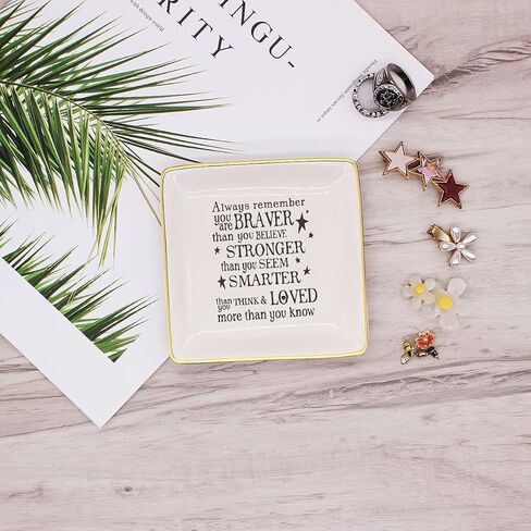 Littlefa Sister Friend Gift Classic Inspiration Ceramic Jewelry Ring Dish Decorative Trinket Plate هدايا عيد الميلاد المجيد للنساء علبة مجوهرات - تذكر دائمًا in Kuwait