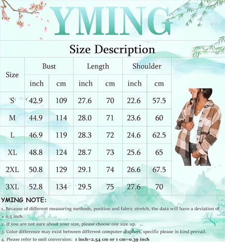 قمصان منقوشة بأزرار سفلية للنساء من YMING، بلوزة فضفاضة كبيرة الحجم بأكمام طويلة مع جيوب in Kuwait