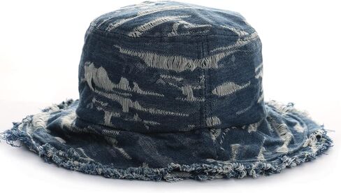 Women's Raw Trim Denim Bucket Casual Fisherman Hat Packable Outdoor Beach Sun Cap in Kuwait