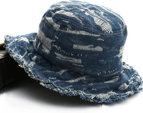 Women's Raw Trim Denim Bucket Casual Fisherman Hat Packable Outdoor Beach Sun Cap in Kuwait