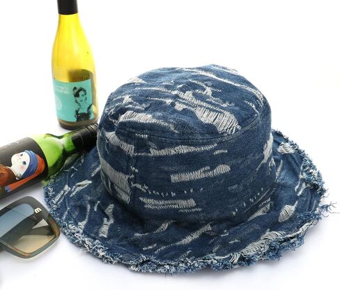 Women's Raw Trim Denim Bucket Casual Fisherman Hat Packable Outdoor Beach Sun Cap in Kuwait