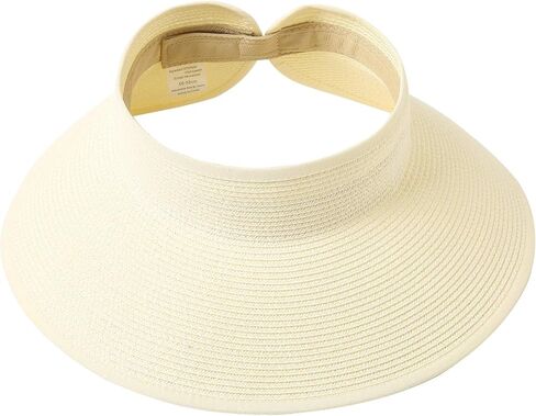 Lanzom المرأة Packable قبعة الشمس قبعات لا تغطي الرأس بالكامل واسعة حافة القش نشمر ذيل حصان الصيف قبعة للشاطئ UPF 50 in Kuwait